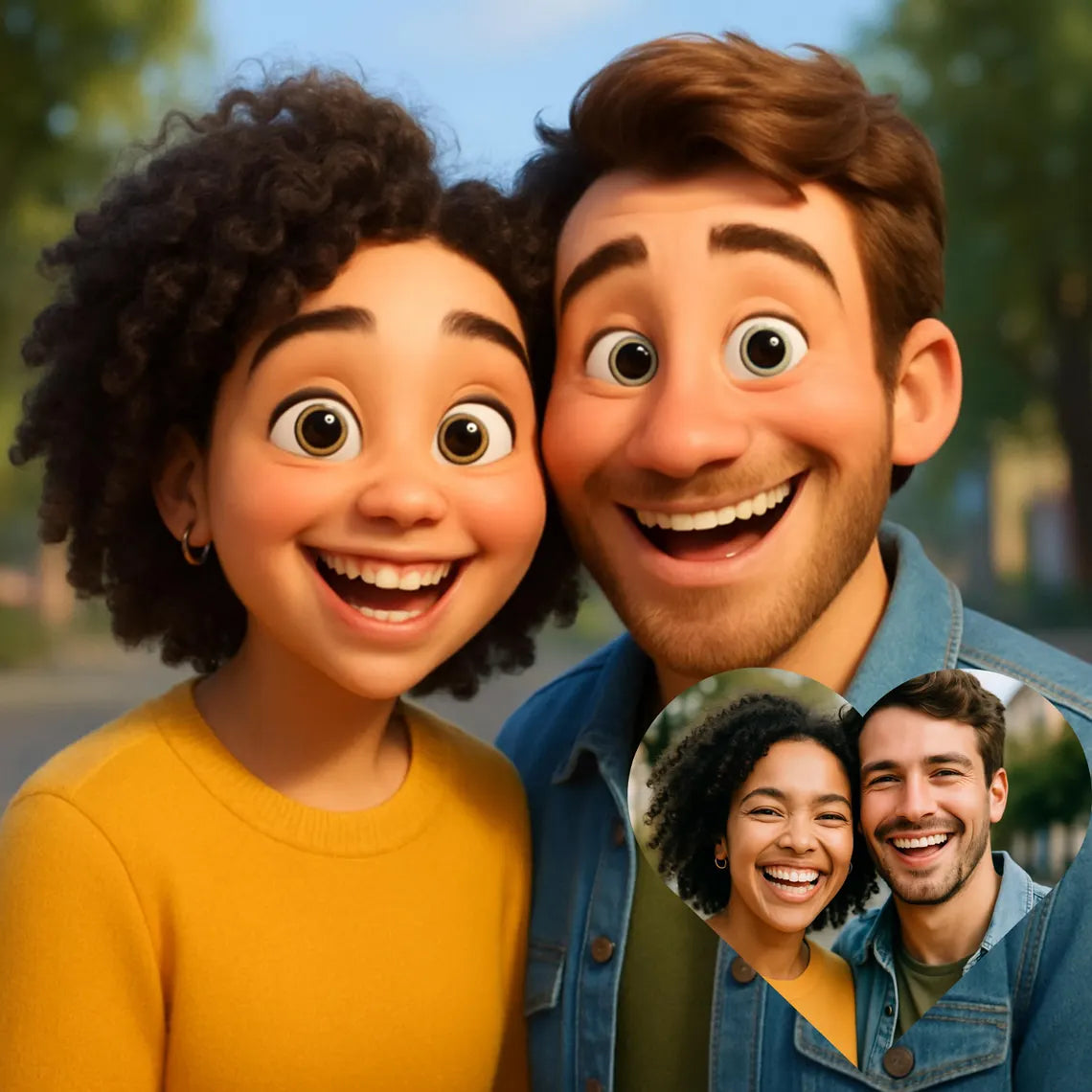 Portrait Pixar personnalisé | Portrait de dessin animé 3D couple